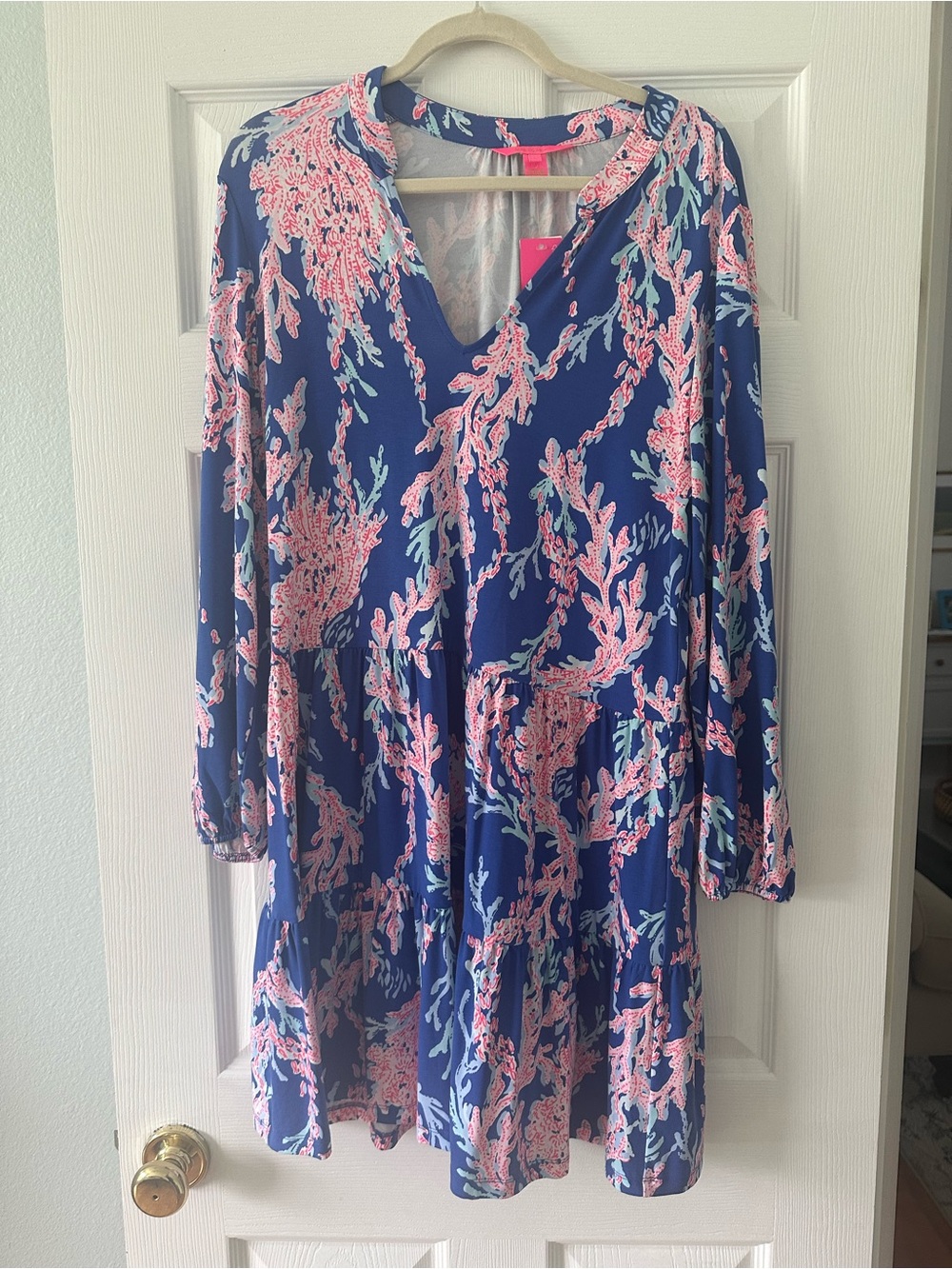Lilly Pulitzer Blue Dress with Pink & Light Teal Coral Print